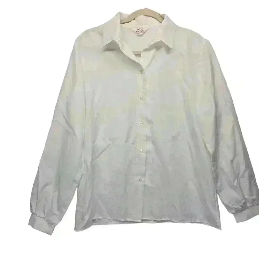 Vintage Classic Fashions Classic White Sheer Button Up Shirt Size 14 *Read*